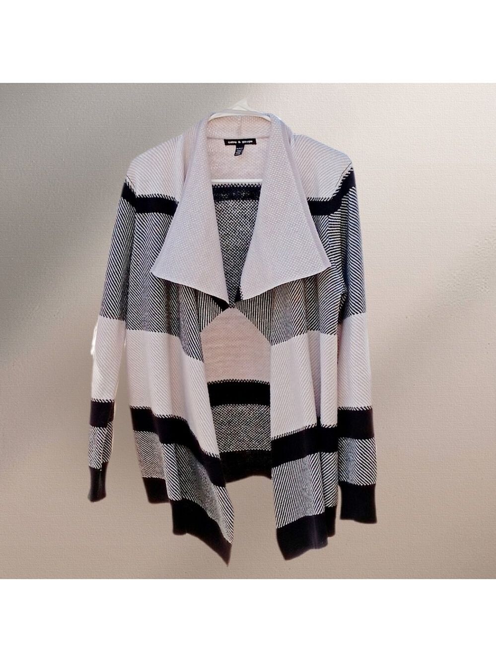 Cable & Gauge Gray White Cardigan Sweater Open Front XL